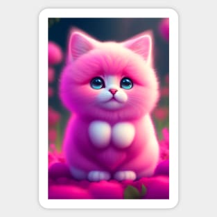 Fluffy Pink Cat - Modern Digital Art Sticker